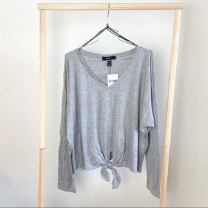 Forever 21 Plus Gray Long Sleeve Tie Top 3XL